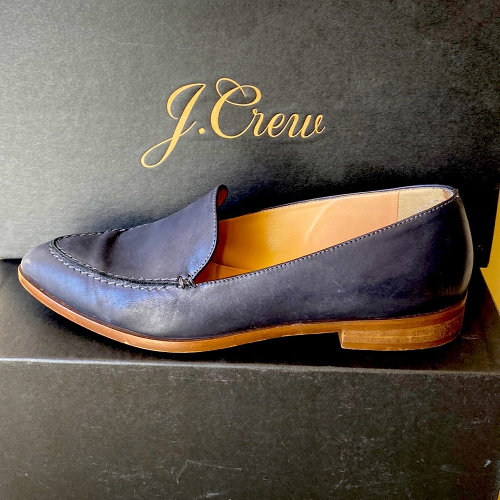 J Crew Italian Navy Leather Loafers 6